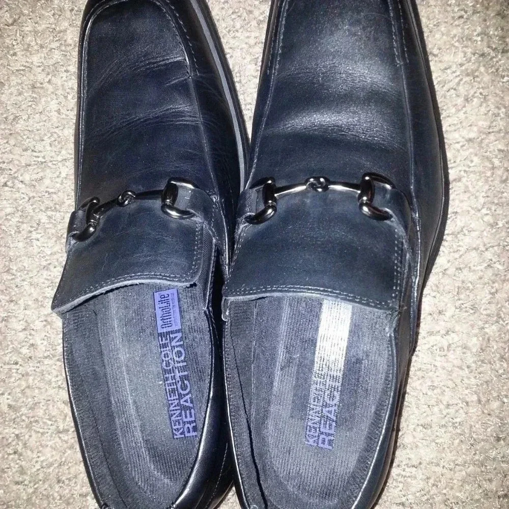 KENNETH COLE-Captain Kyd-Black Leather-Horse Bit-Business/Casual Loafers-Sz 10.5